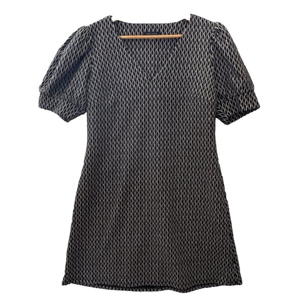 Tommy Hilfiger Puff Short Sleeve Swing Dress Pull On Black White Vneck Size 14 - Picture 7 of 16